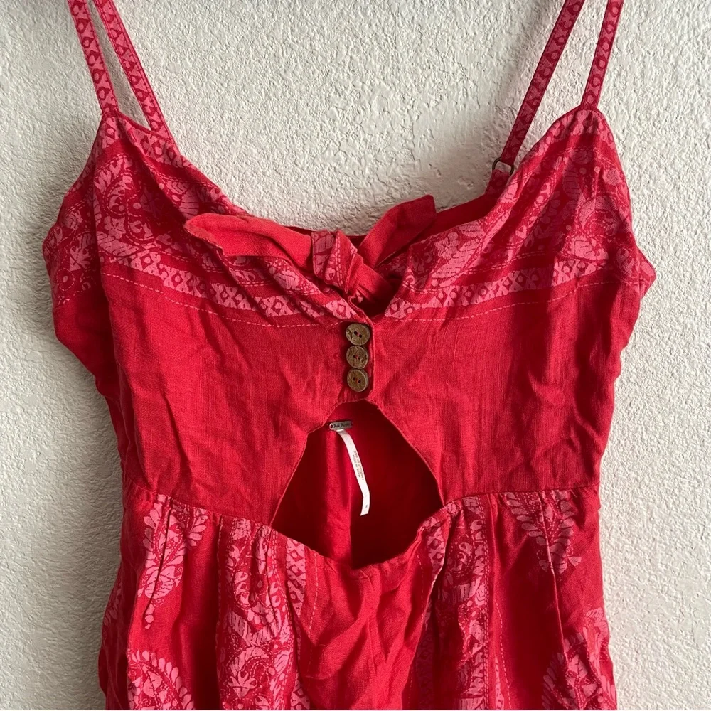 Free People Feel The Sun Bandana Patterned Jumpsuit Red Size 8 - Picture 4 of 12